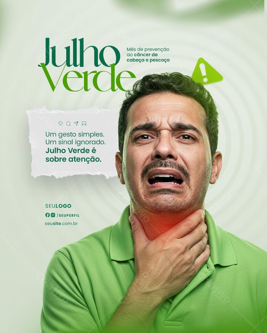 Poster Julho Verde Prevenção ao Câncer PSD Editável