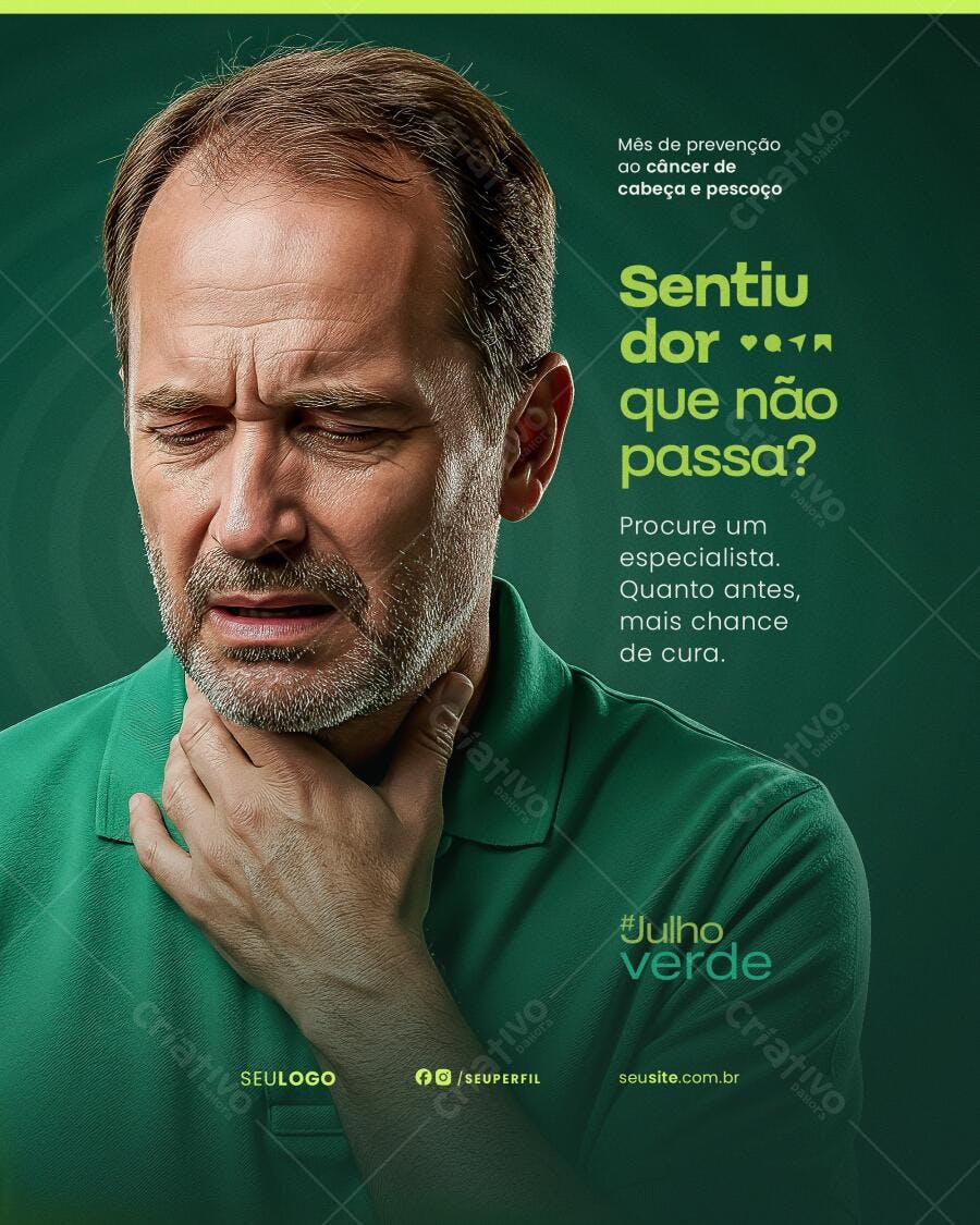 Flyer Julho Verde Prevenção ao Câncer PSD Editável