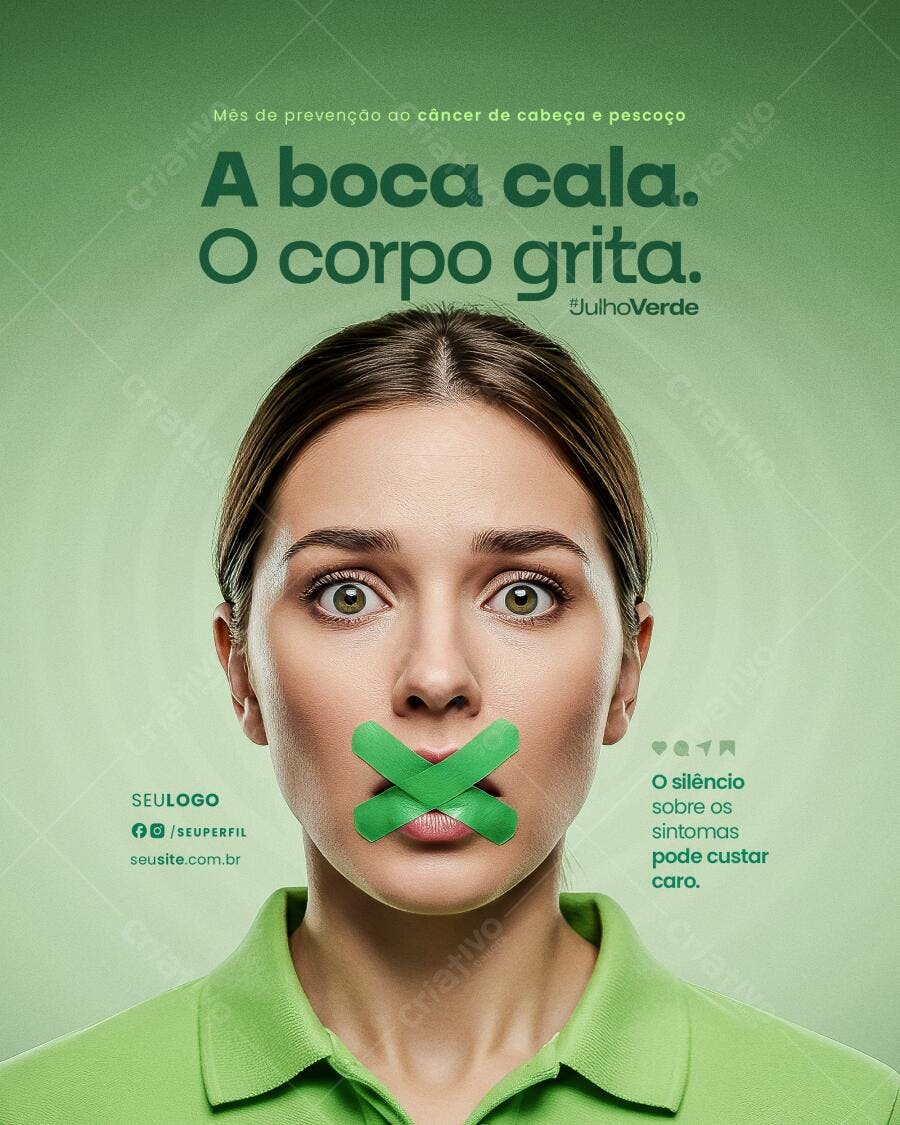 Poster Julho Verde Prevenção ao Câncer PSD Editável