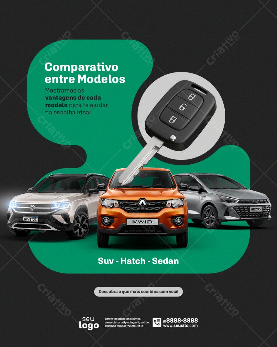 Comparativo de Carros SUV, Hatch e Sedan PSD Editável
