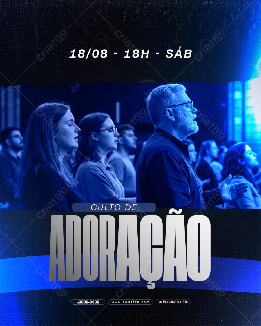 Flyer para Culto de Adoração 18/08 PSD Editável