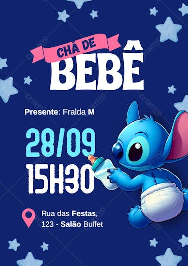 Convite Chá de Bebê Stitch Baby