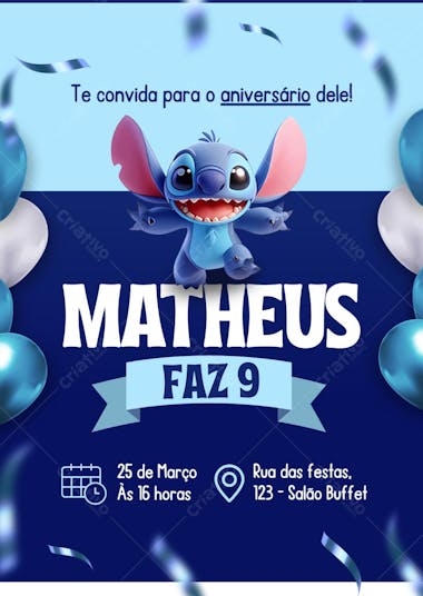Convite Aniversário do Stitch
