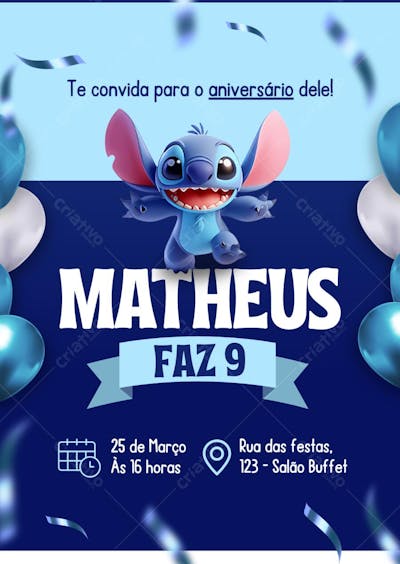 Convite Aniversário do Stitch