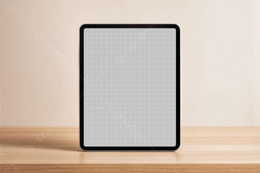 Mockup de Tablet Moderno em Mesa de Madeira Clara