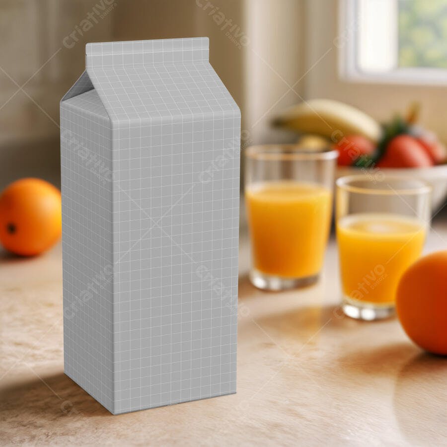 Mockup Realista de Embalagem Tetra Pak para Suco