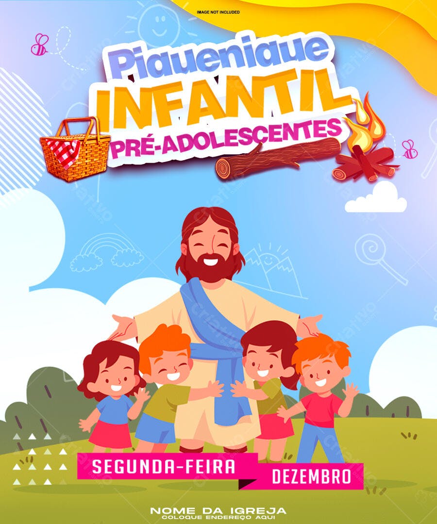 Flyer Piquenique Infantil para Igreja PSD Editável