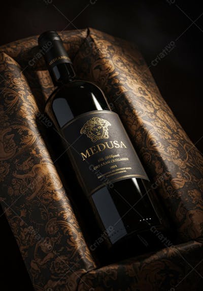 Garrafa de vinho Medusa em embalagem luxo