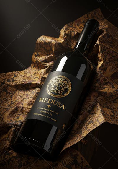 Garrafa de vinho Medusa em tecido dourado