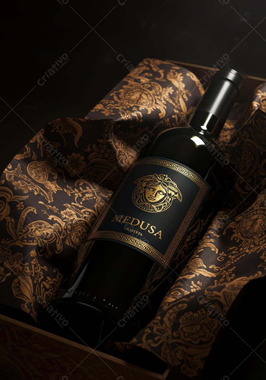 Garrafa de vinho Medusa em caixa de presente
