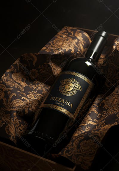 Garrafa de vinho Medusa em caixa de presente