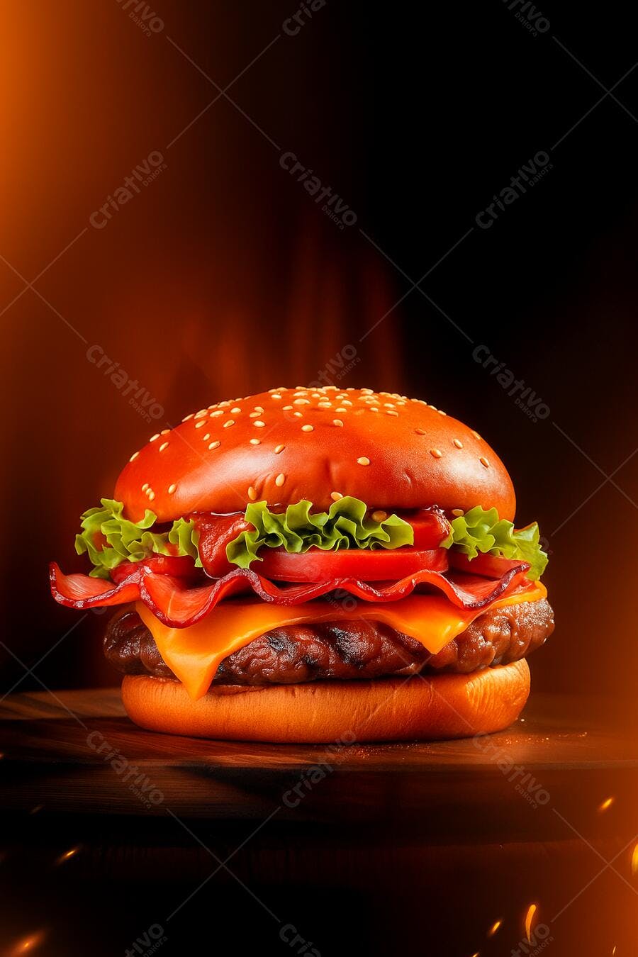 Hambúrguer suculento com bacon e queijo