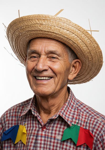 Homem sorridente chapéu de palha Festa Junina