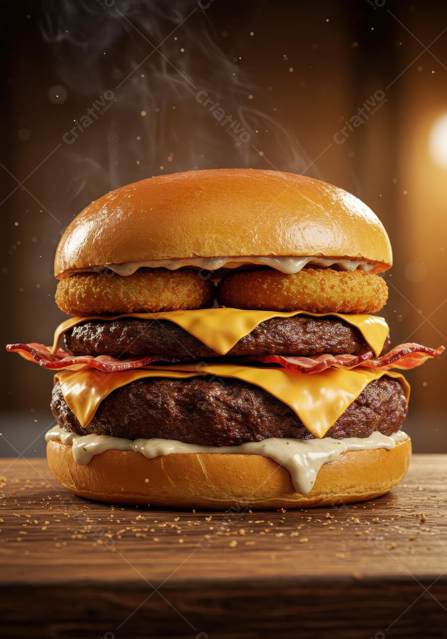 Duplo Burger Bacon Queijo com Onion Rings