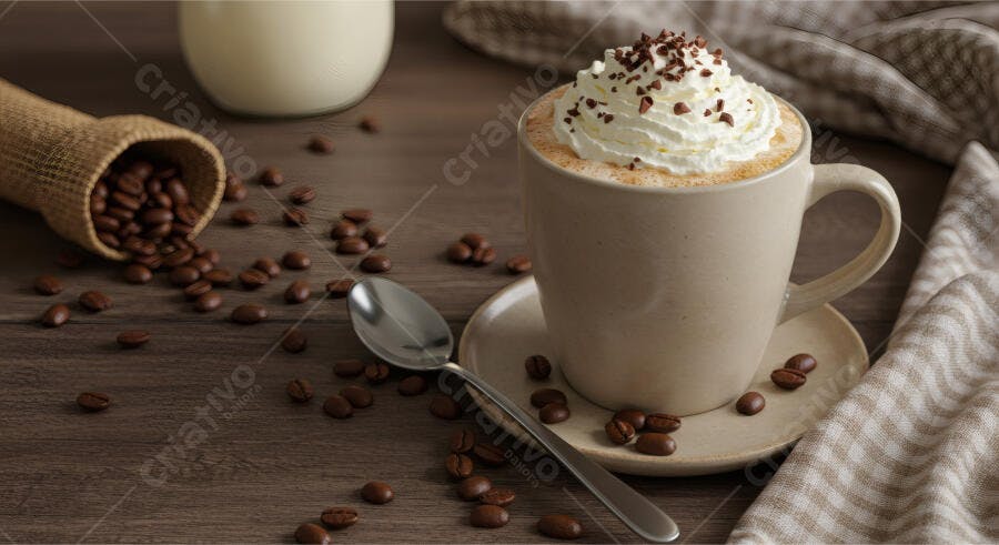 Cappuccino cremoso com grãos de café