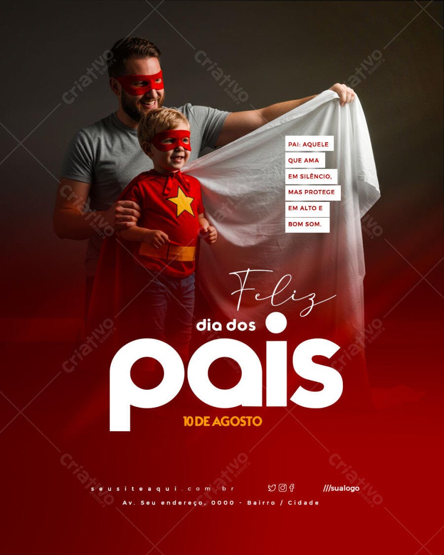 Poster Dia dos Pais 10 de Agosto PSD Editável