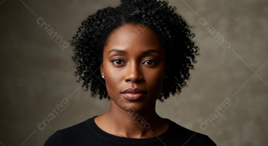 Retrato mulher negra cabelo cacheado