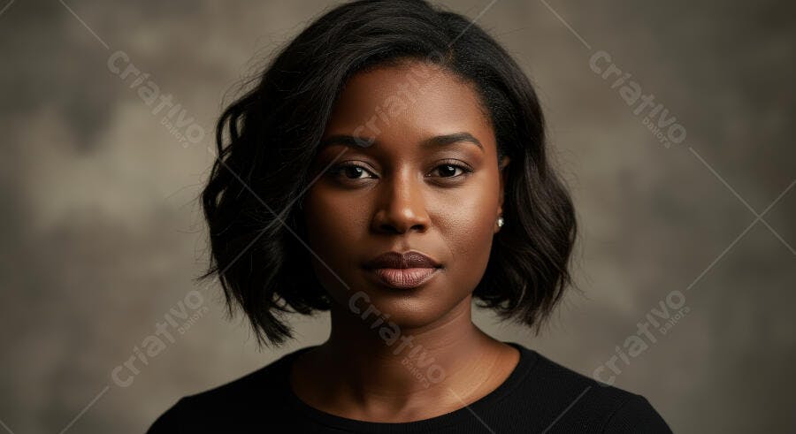 Retrato mulher negra cabelo curto fundo neutro
