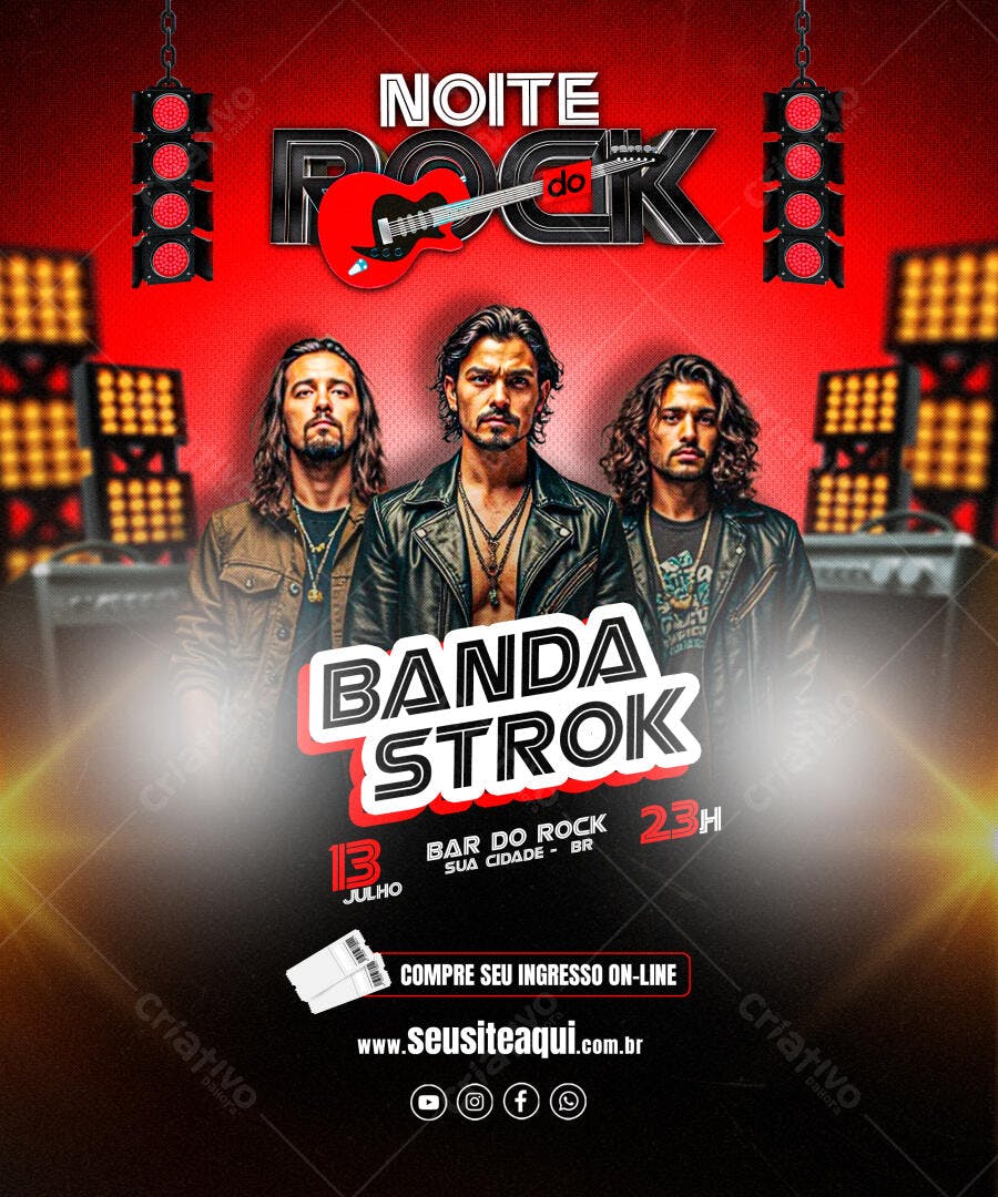 Flyer para Show de Rock Banda Strok 13 de Julho PSD Editável