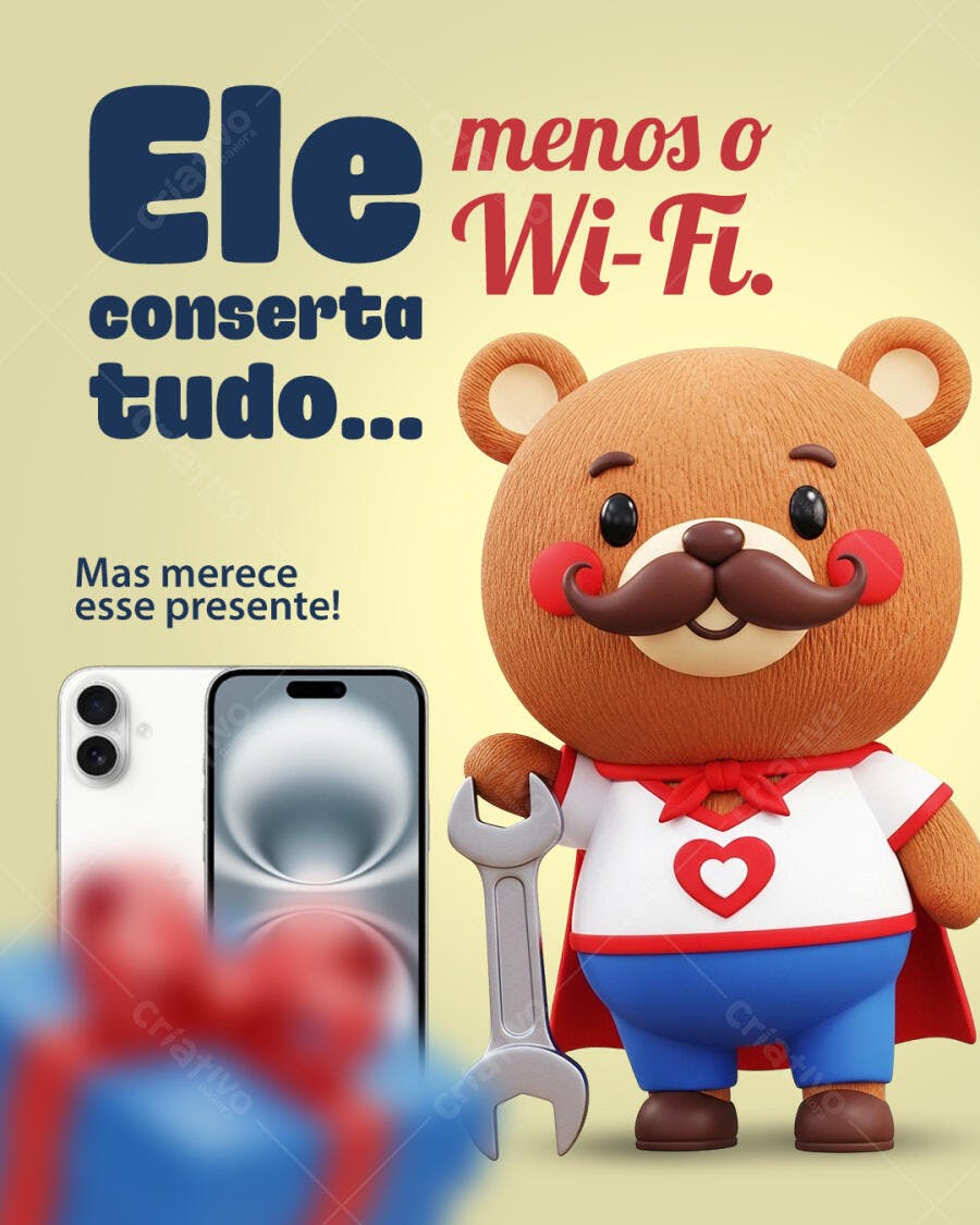 Flyer Dia dos Pais: Urso Mecânico PSD Editável