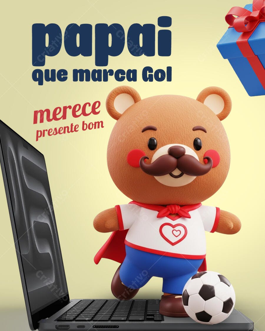 Flyer Dia dos Pais Urso 3D PSD Editável