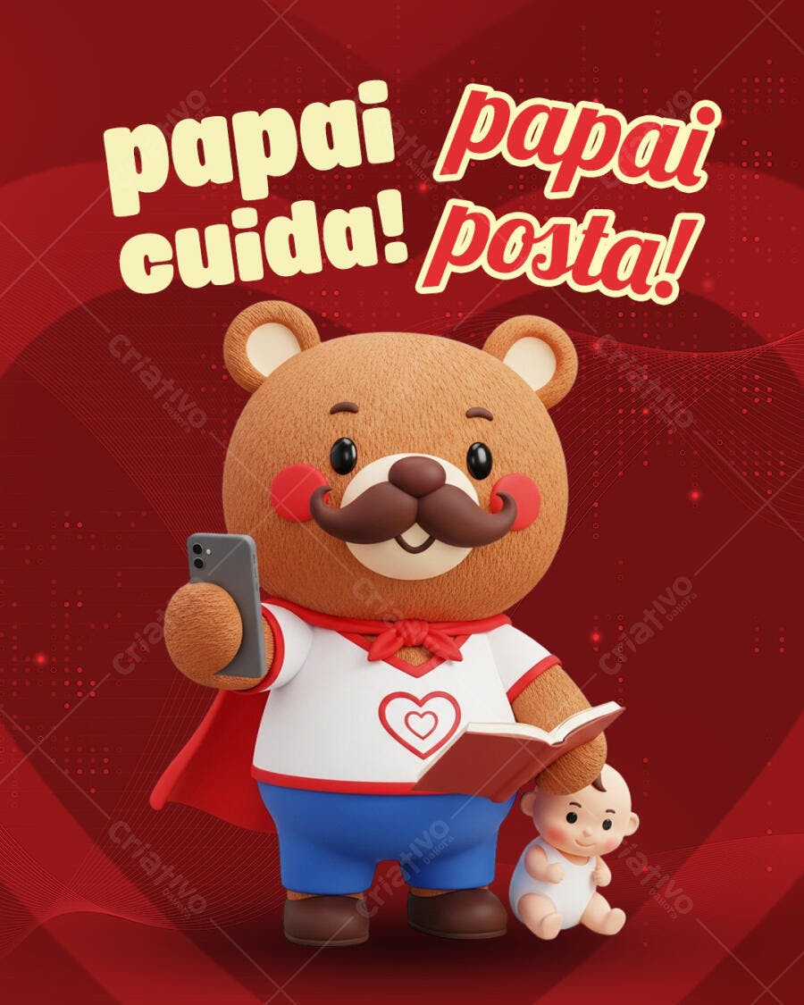 Postagem Dia dos Pais Urso Pai PSD Editável