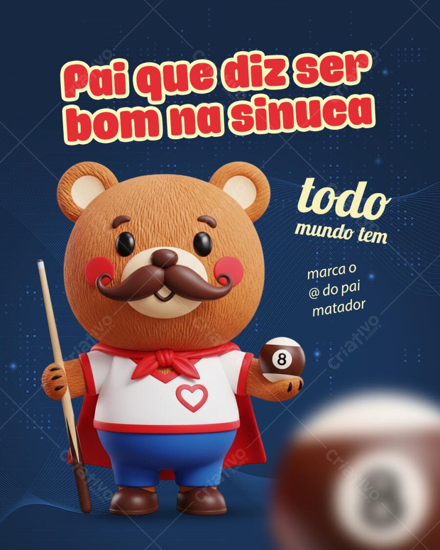 PSD Arte Dia dos Pais Urso Bilhar PSD Editável