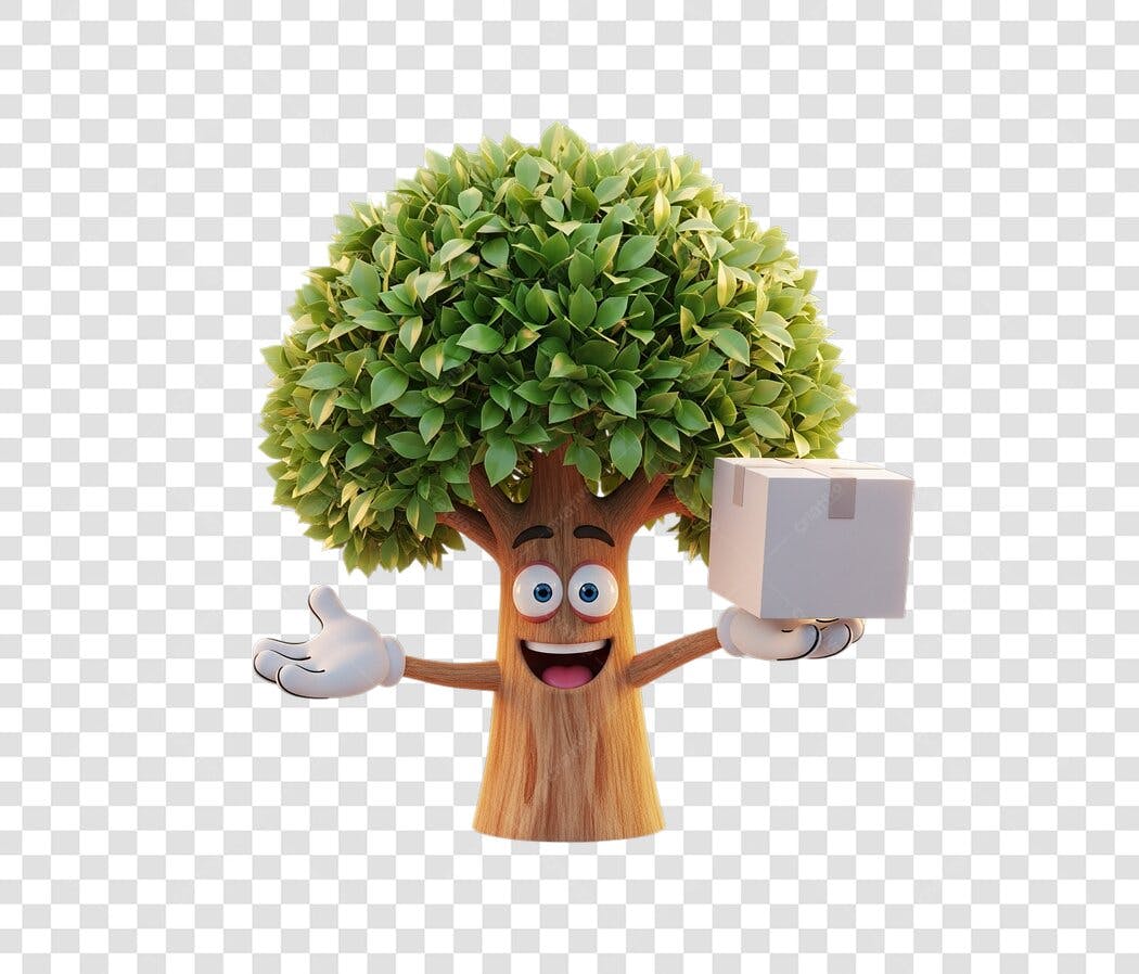 Mascote árvore entrega PNG com fundo transparente