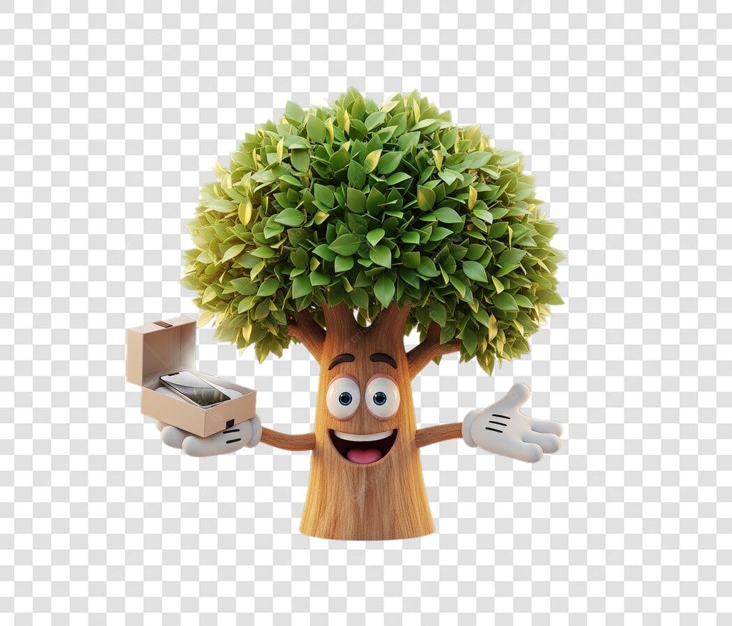Mascote Árvore com Celular PNG com fundo transparente