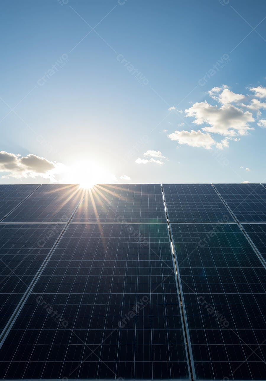 Painéis Solares sob o Sol da Tarde