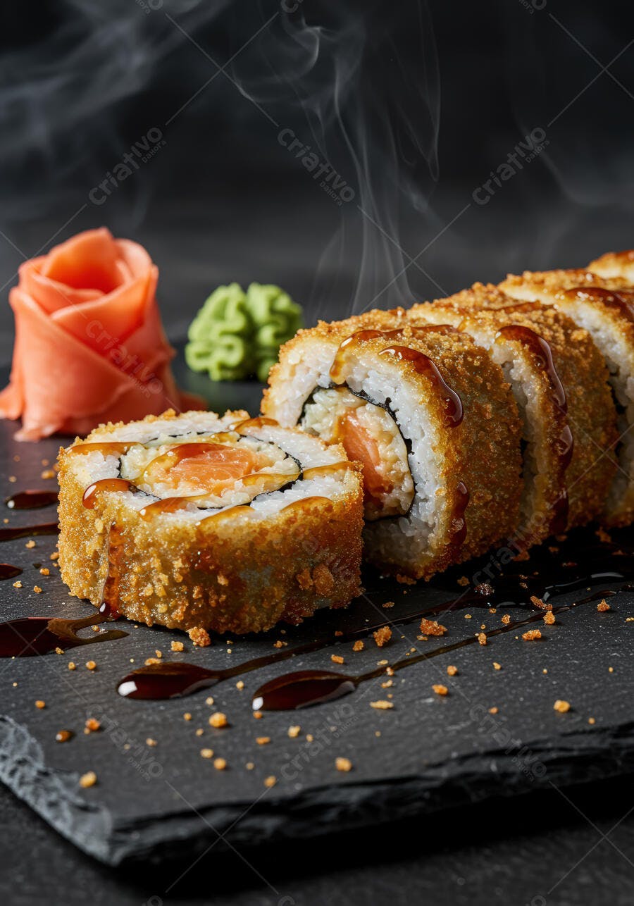 Uramaki de Salmão Crocante com Molho