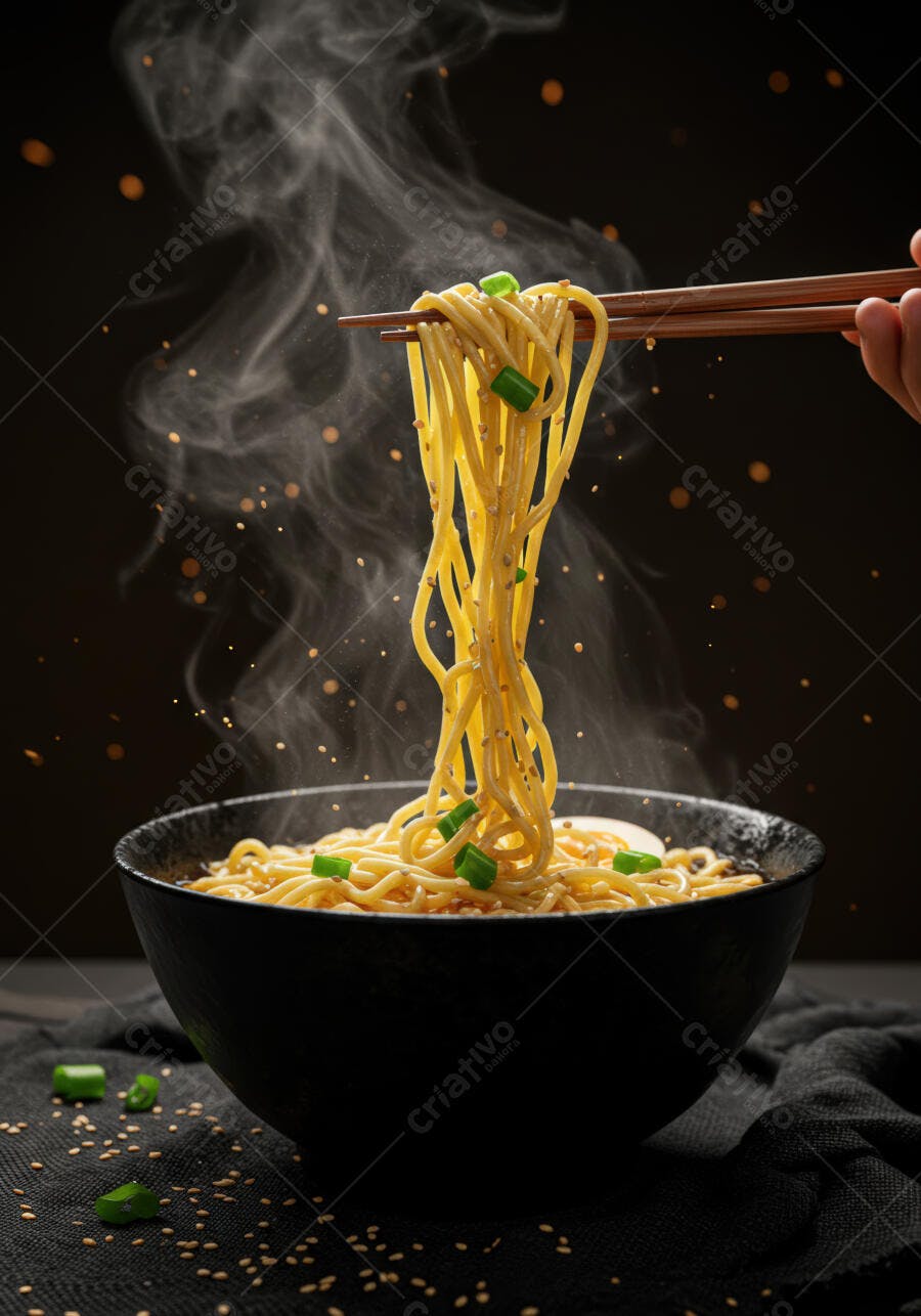Macarrão Japonês fumegante com cebolinha