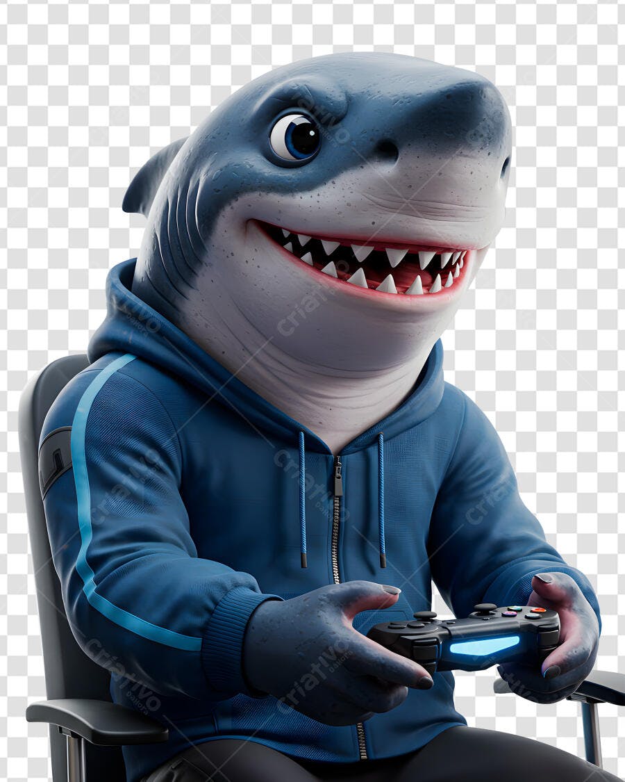 Ilustração Tubarão Gamer PSD Editável
