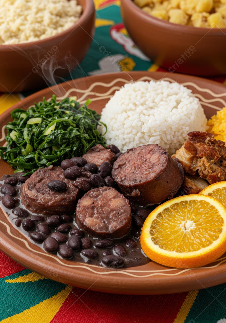 Feijoada com arroz branco e couve