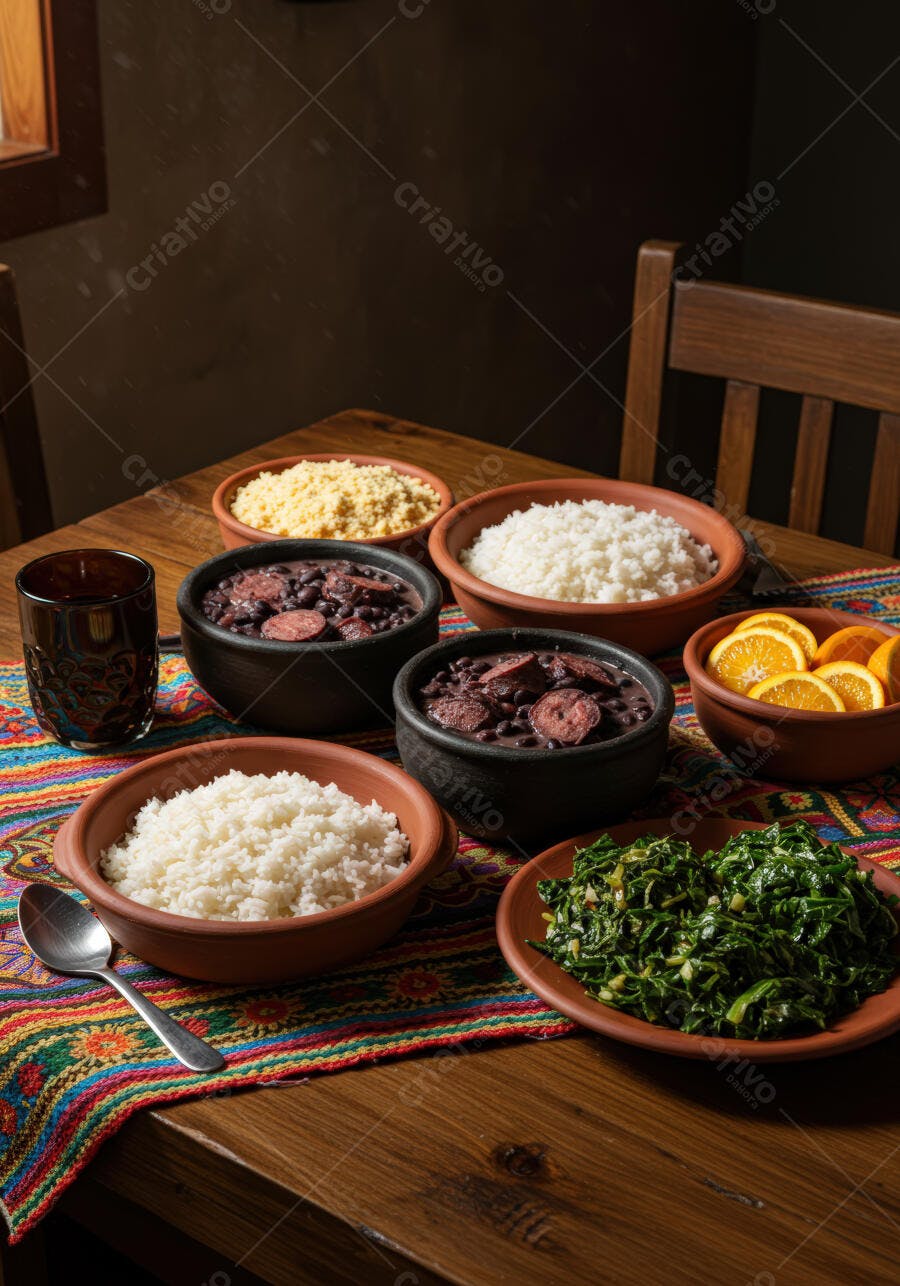 Feijoada brasileira com arroz e couve