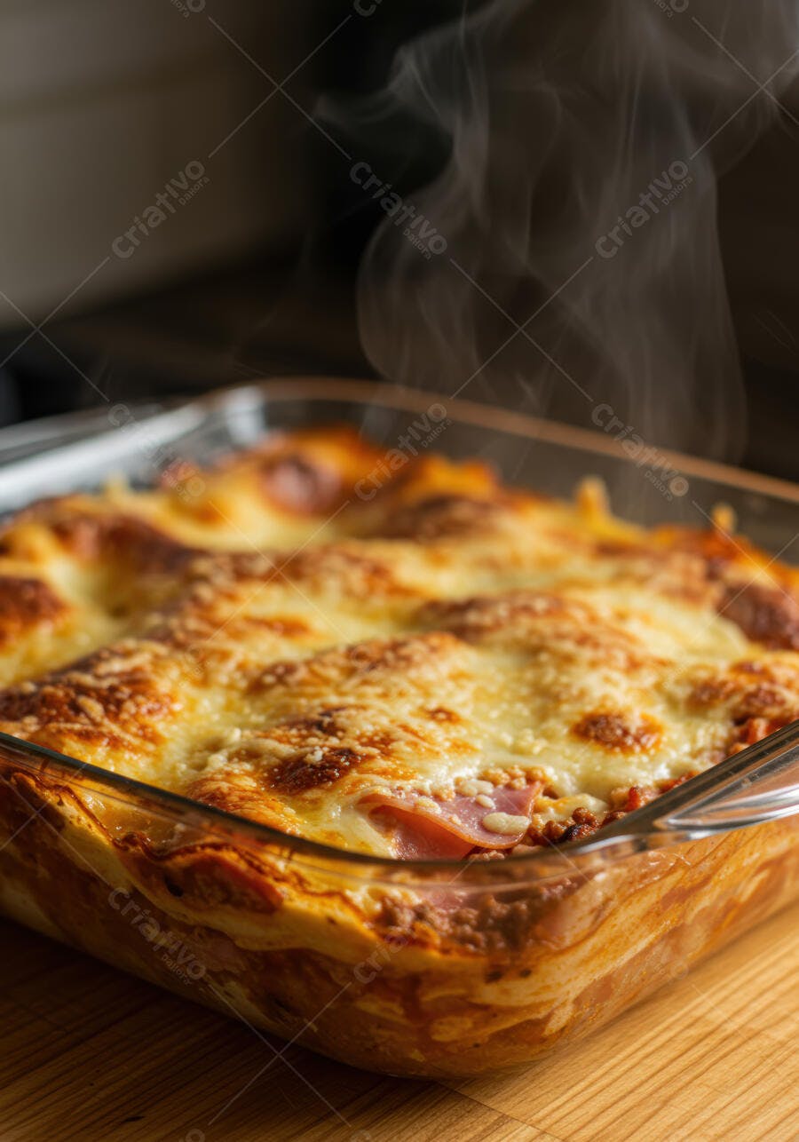 Lasanha quentinha com queijo derretido
