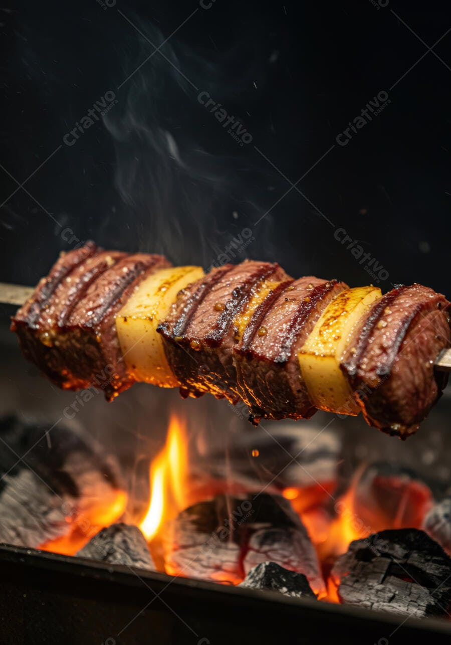 Espeto de carne grelhada com queijo