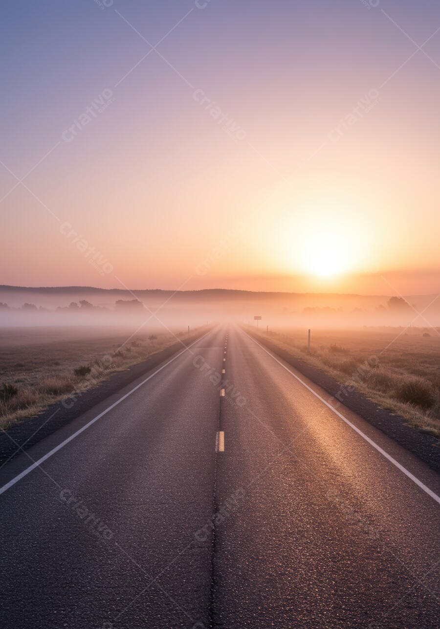 Estrada ao amanhecer nevoeiro laranja