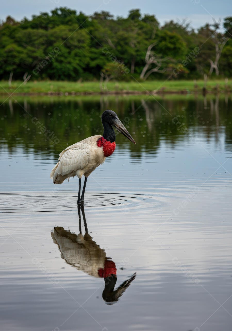 Jabiru na lagoa Pantanal