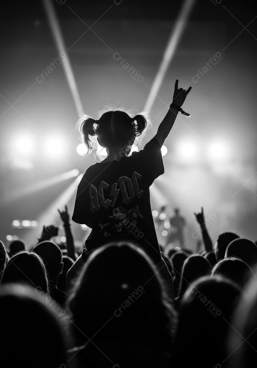 Menina em show de rock AC/DC