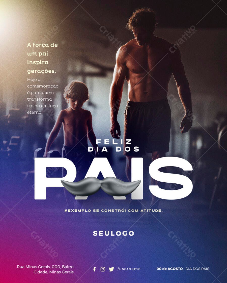 Flyer Dia dos Pais com Pai e Filho Malhando PSD Editável