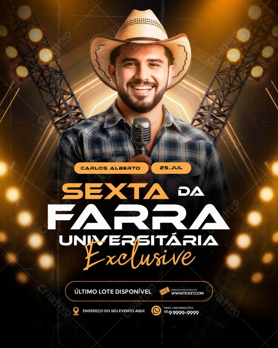 Flyer para Festa Universitária com Cantor Sertanejo PSD Editável