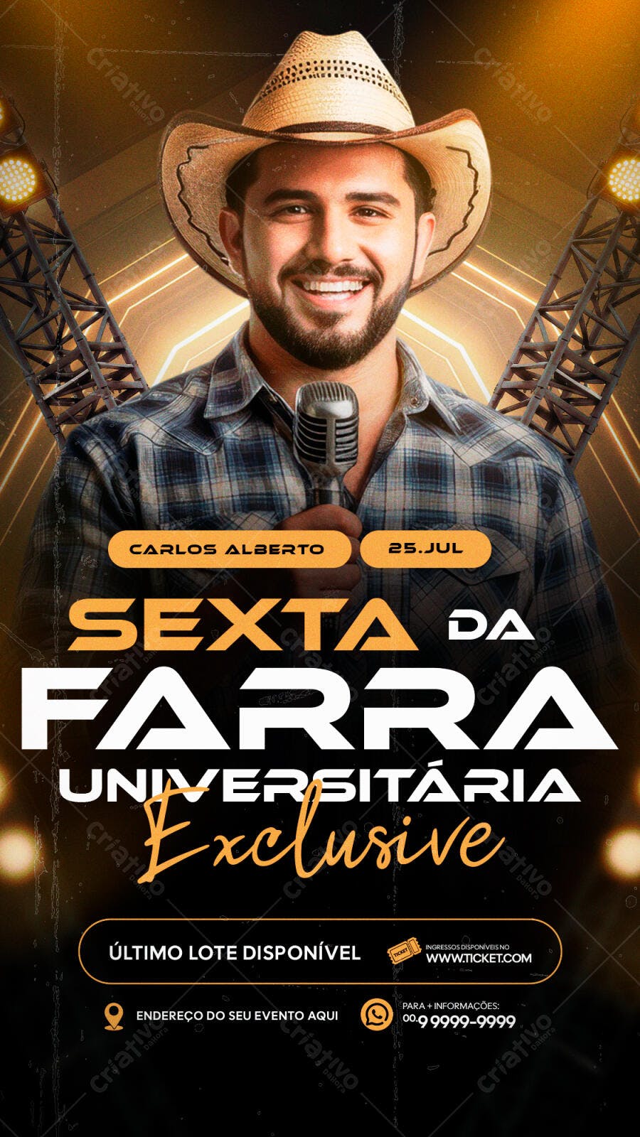Flyer Festa Universitária com Cantor Sertanejo PSD Editável