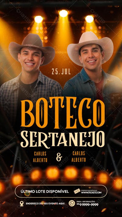 Flyer Show Sertanejo – Boteco Sertanejo com Duo Carlos Alberto | 25/07