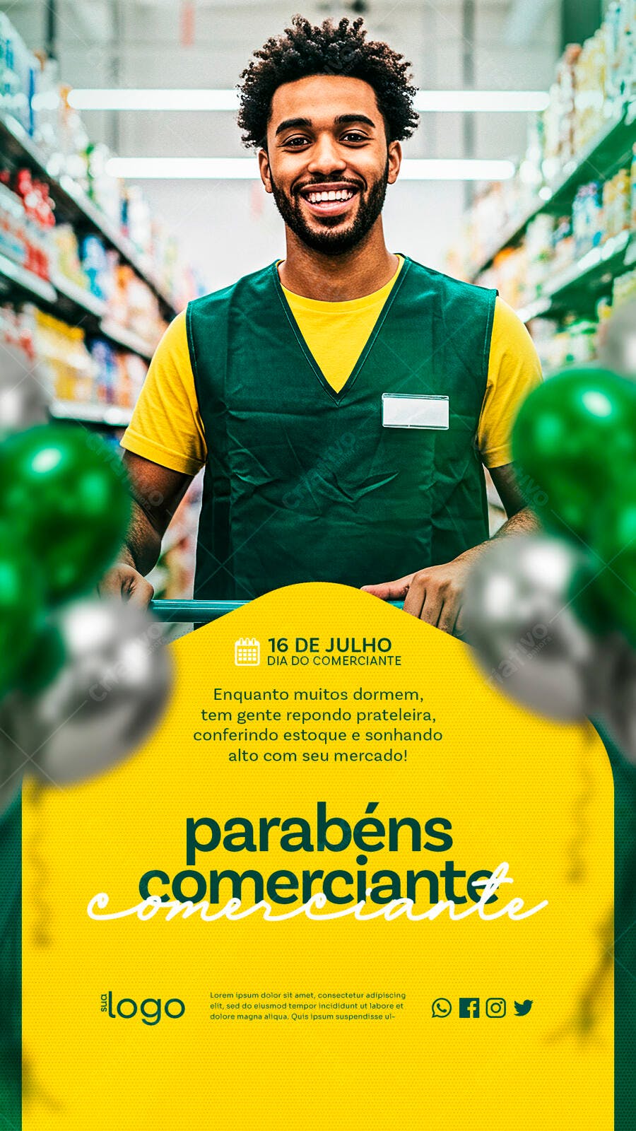 Flyer Dia do Comerciante 16 de Julho PSD Editável