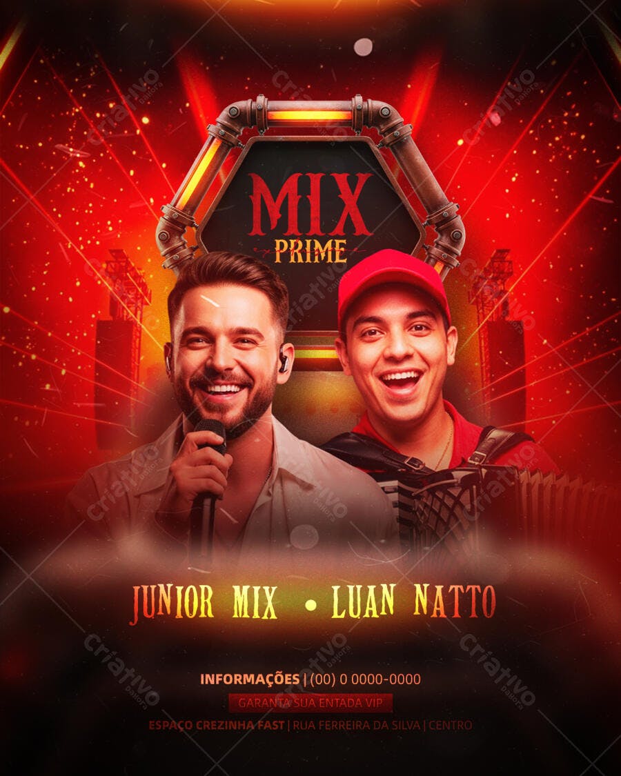 Flyer para Show Musical Junior Mix e Luan Natto PSD Editável