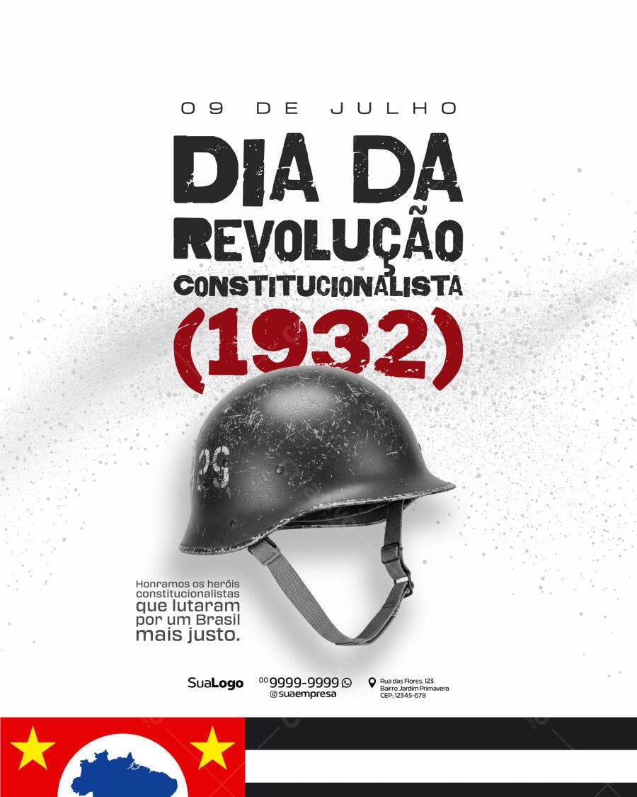 Flyer Dia da Revolução Constitucionalista 09 de Julho PSD Editável