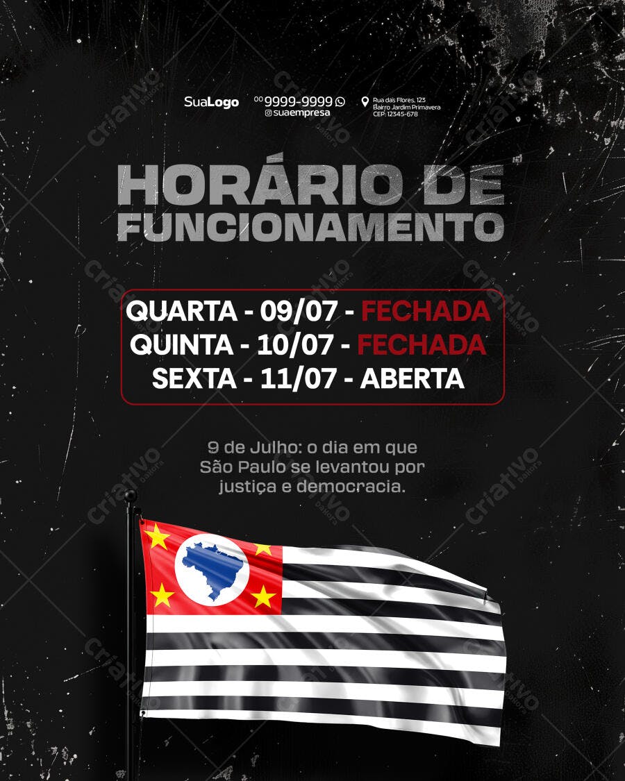 Flyer para Horário de Funcionamento PSD Editável