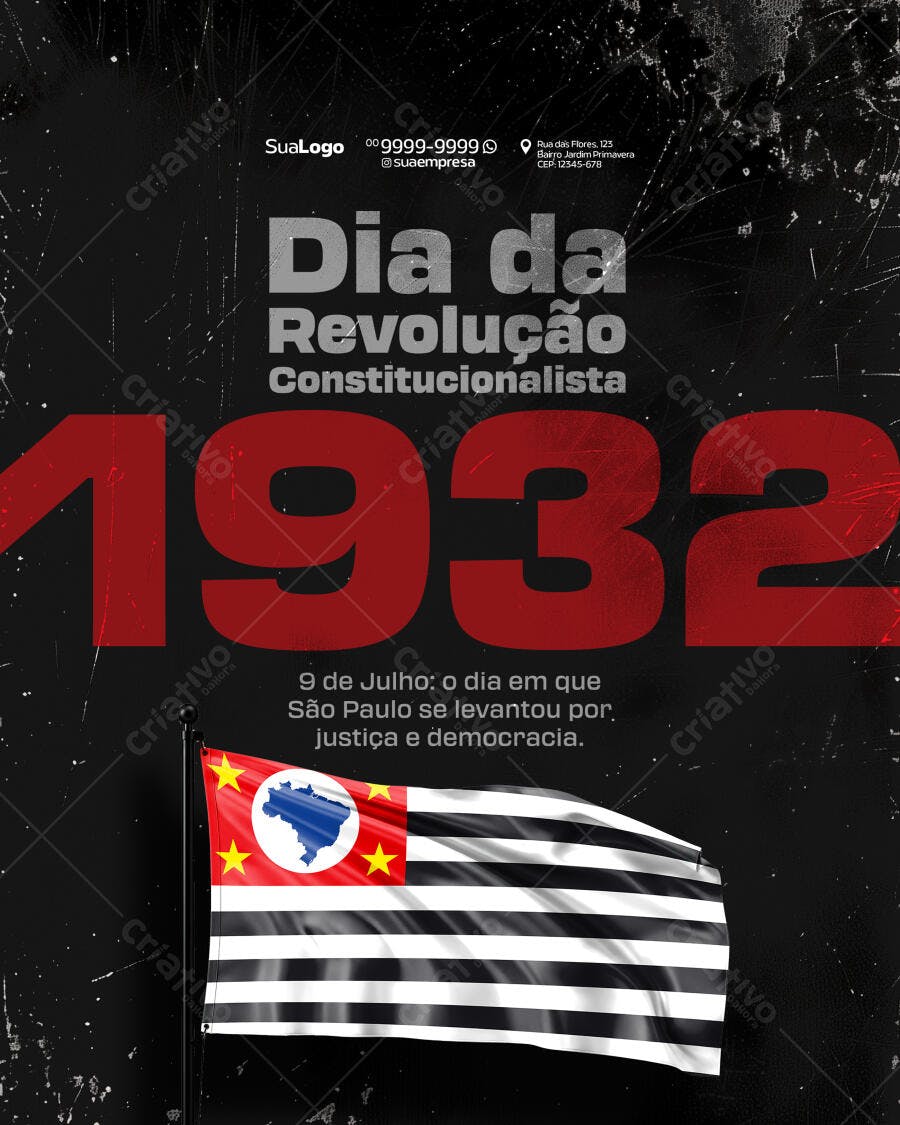 Flyer Dia da Revolução Constitucionalista 9 de Julho PSD Editável