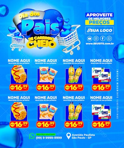 ENCARTE DIA DOS PAIS SUPERMERCADO CARRINHO CHEIO REDES SOCIAIS
